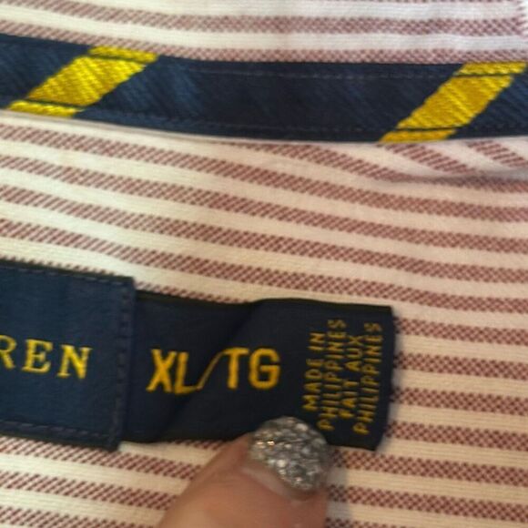 Ralph Lauren Color Pony Custom Fit Red Striped Cotton Shirt Size XL Long Sleeve - Picture 6 of 8